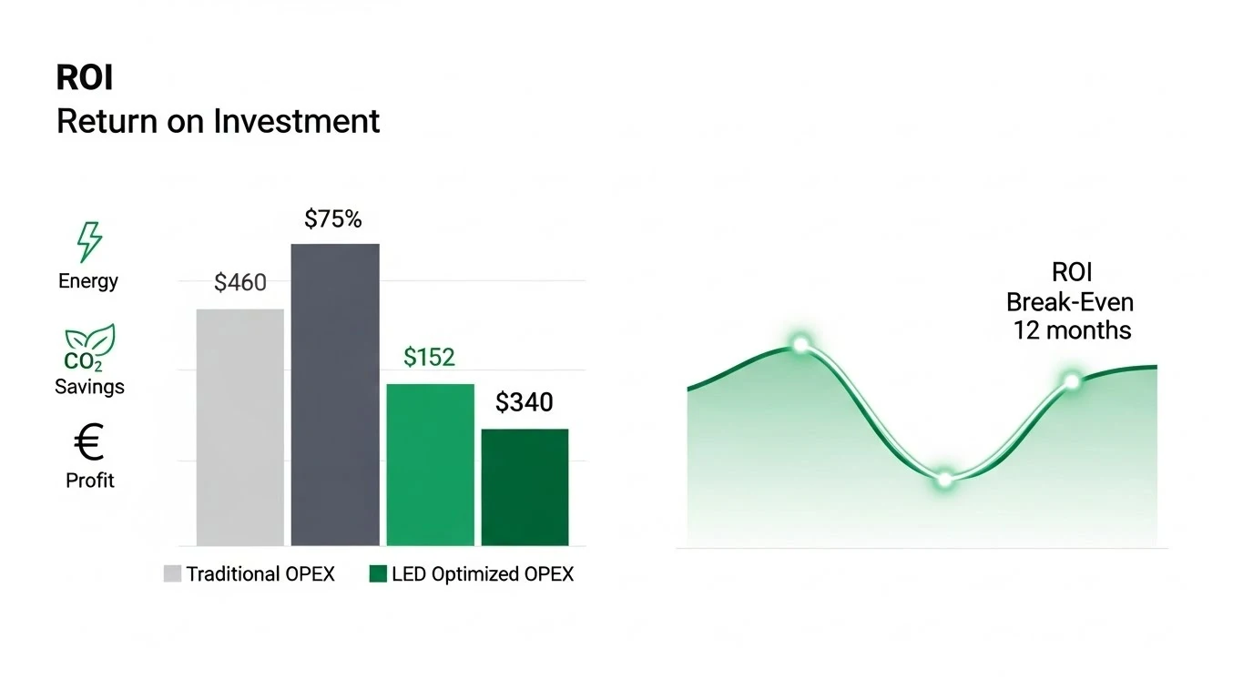 Graphique de rentabilité et calcul du ROI pour un projet Lean Environnement Durable (LED) - Expertise Theos Consulting