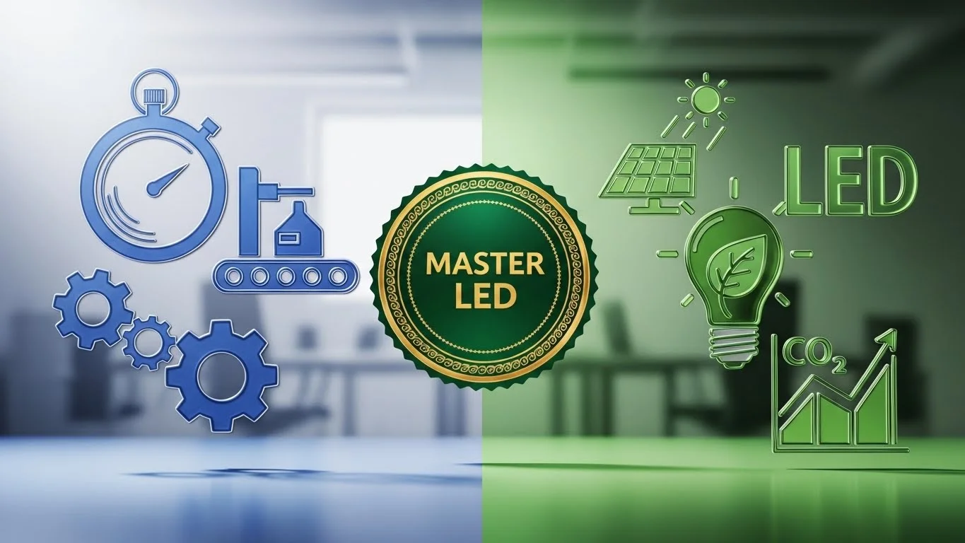 Infographie comparative des compétences : Lean Six Sigma Green Belt versus Master LED.