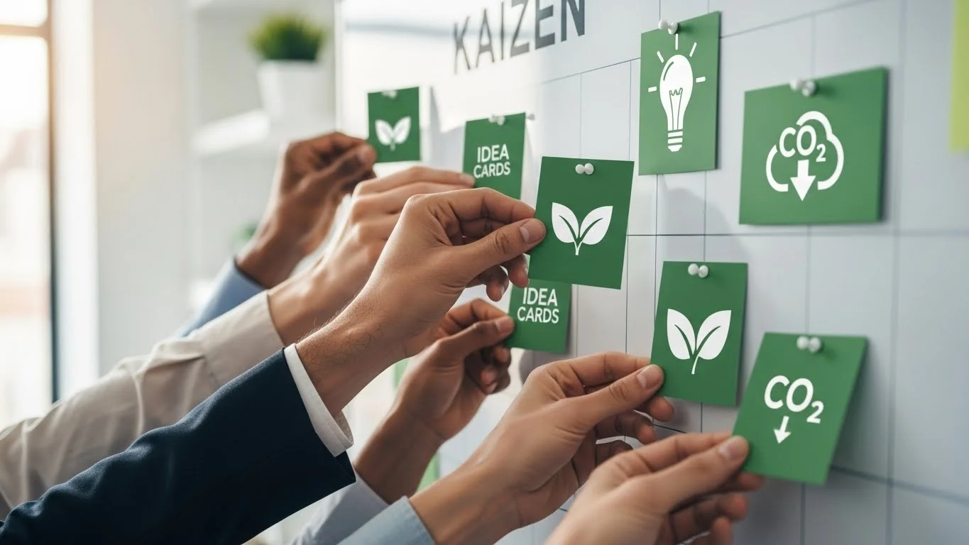 Équipe projet utilisant le Kaizen Vert pour l'engagement des collaborateurs RSE - Méthode Leader LED.
