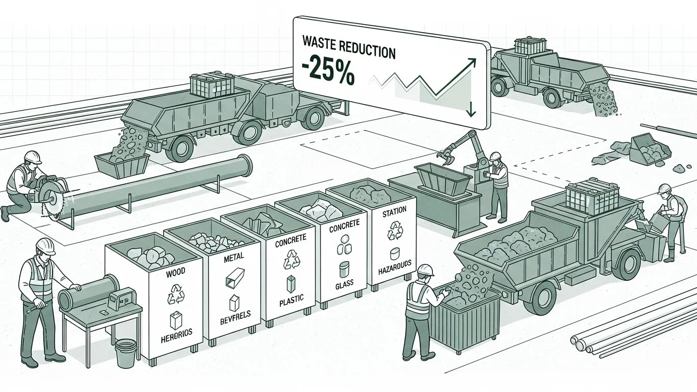 Schéma technique de gestion circulaire des déchets de chantier via le protocole LED.