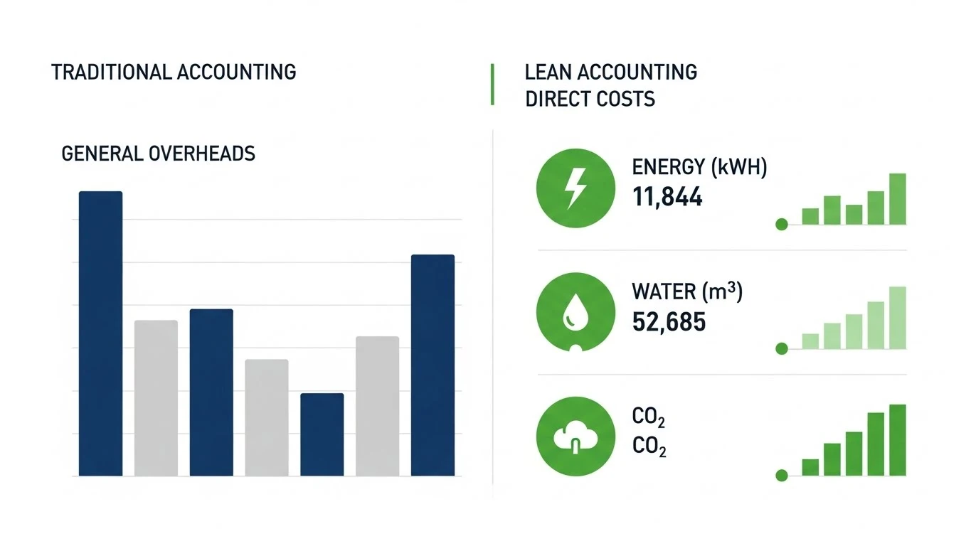Tableau de bord Box Score comparant comptabilité traditionnelle et Lean Accounting Environnemental - Master LED