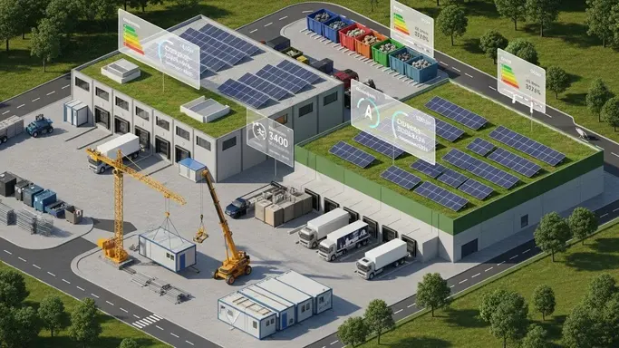 Schéma des solutions LED par secteur d'activité : BTP, Logistique et Services tertiaires.