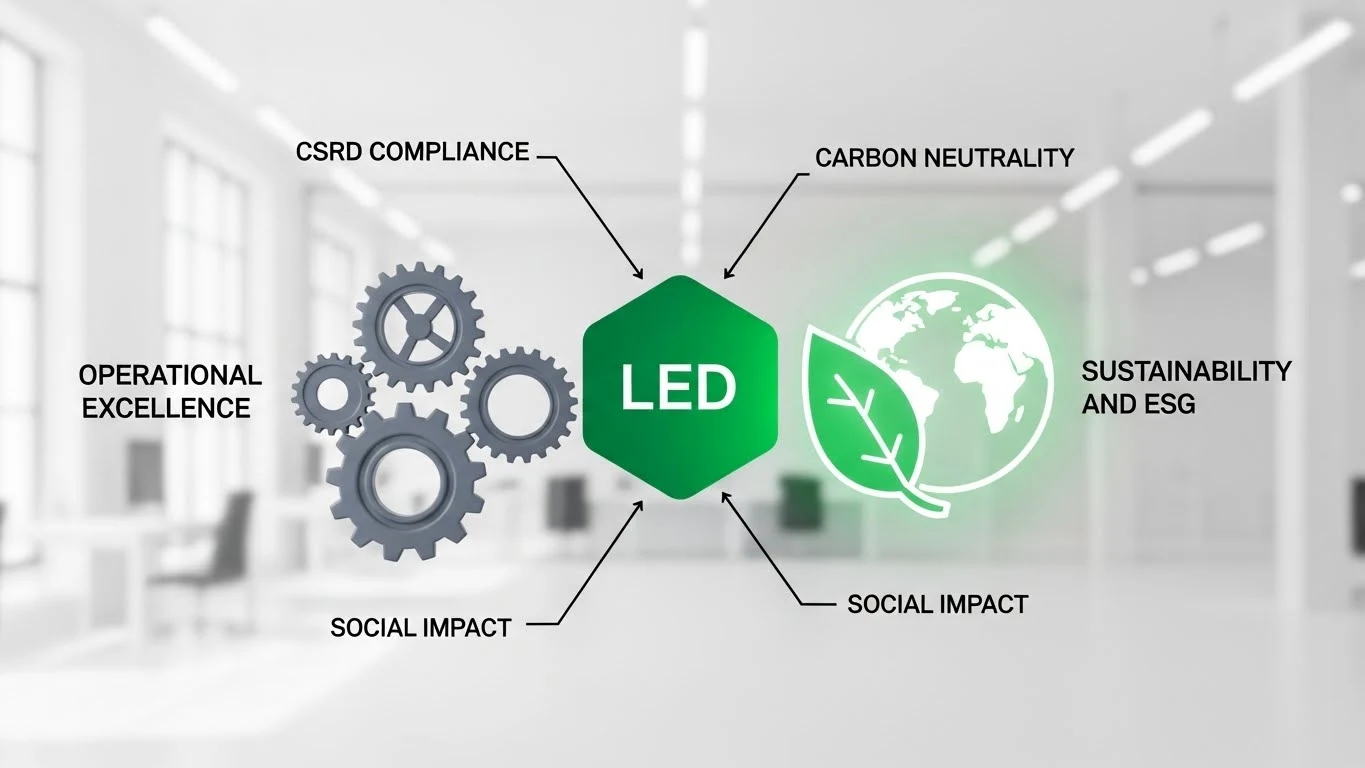 Schéma de synergie entre les piliers du Lean Management et les objectifs de la RSE - Expertise Theos Consulting